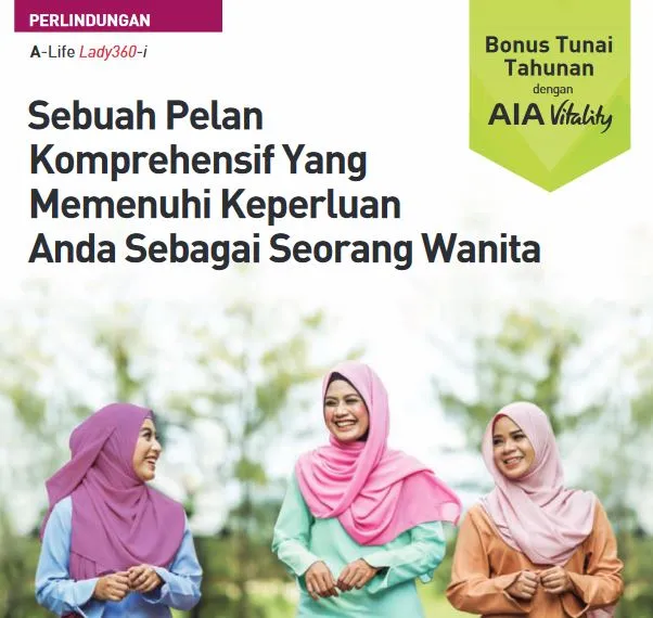 A-Life Lady360-i brochure cover: Sebuah Pelan Komprehensif Yang Memenuhi Keperluan Anda Sebagai Seorang Wanita