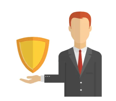 Illustration of a person in a suit holding out a gold shield.