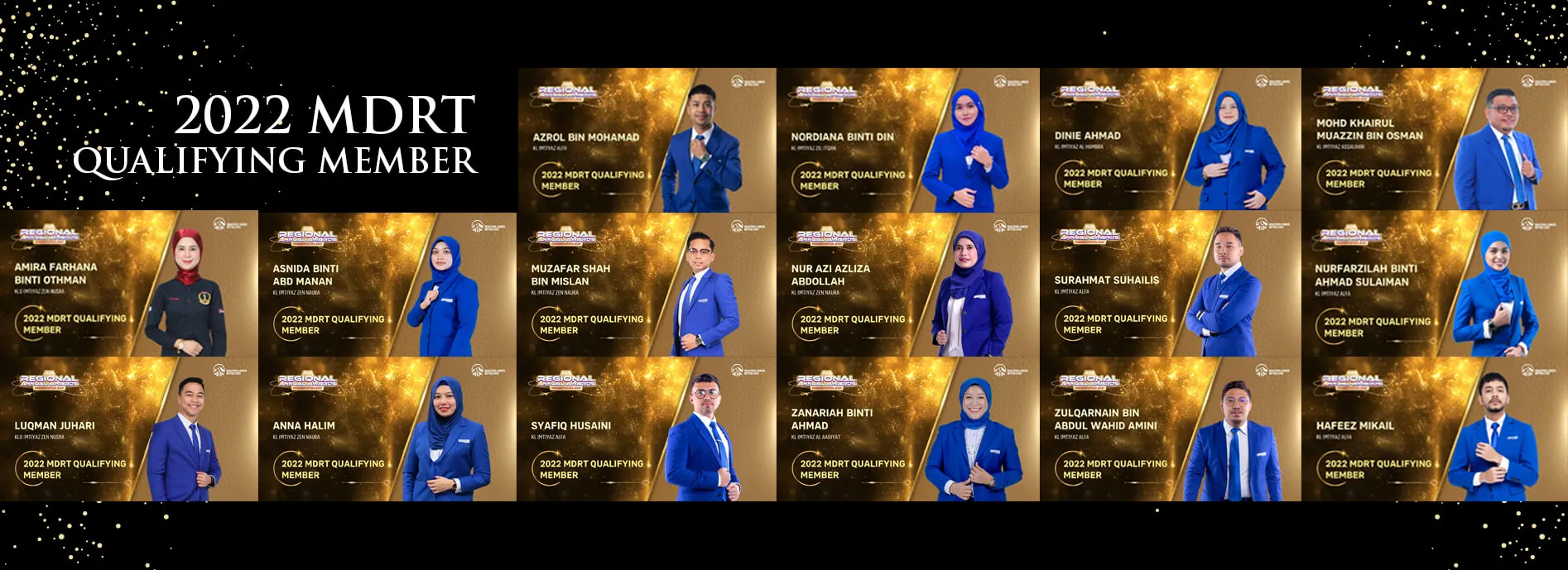 Montage of 2022 MDRT Qualifying Member cards, part one of two.